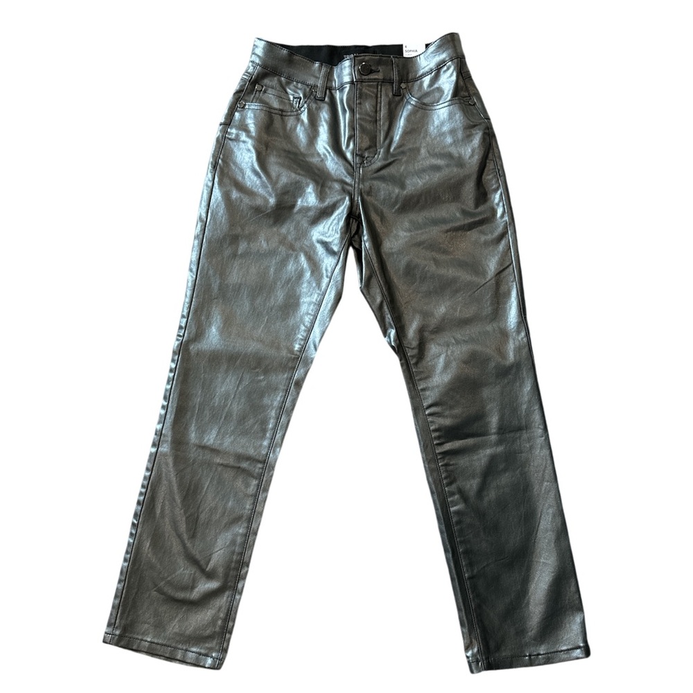 Tribal Sophia coated Straight Leg 5 Pocket Ankle Pants sz 4 Color :Pewter